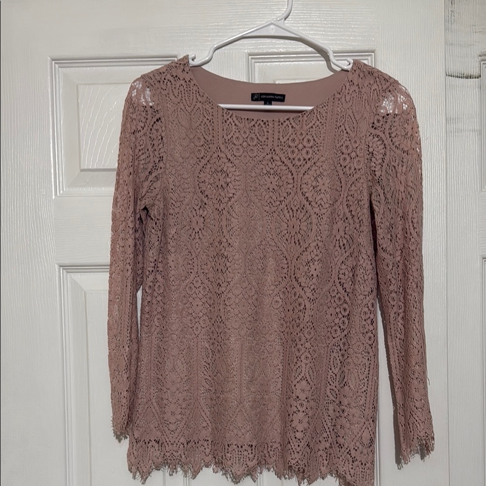 Adrianna Papell Pink Lace 3/4 Sleeve Blouse